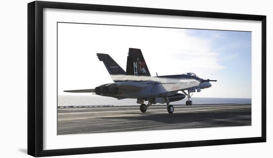 An F-A-18E Super Hornet Touches the Flight Deck of USS Nimitz-null-Framed Photographic Print