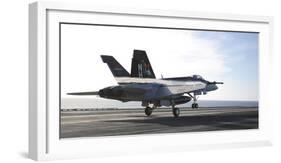 An F-A-18E Super Hornet Touches the Flight Deck of USS Nimitz-null-Framed Photographic Print