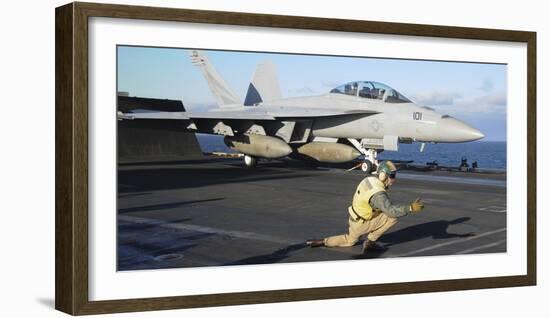 An F-A-18F Super Hornet Prepares to Launch from the Flight Deck of USS Nimitz-null-Framed Photographic Print