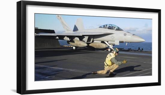 An F-A-18F Super Hornet Prepares to Launch from the Flight Deck of USS Nimitz-null-Framed Photographic Print