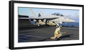 An F-A-18F Super Hornet Prepares to Launch from the Flight Deck of USS Nimitz-null-Framed Photographic Print