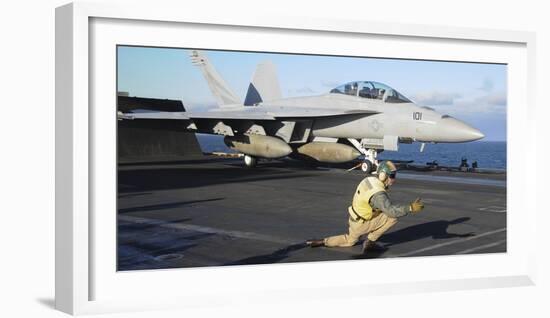 An F-A-18F Super Hornet Prepares to Launch from the Flight Deck of USS Nimitz-null-Framed Photographic Print