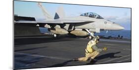 An F-A-18F Super Hornet Prepares to Launch from the Flight Deck of USS Nimitz-null-Mounted Photographic Print