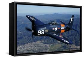 An F8F Bearcat Flying over Chino, California-Stocktrek Images-Framed Stretched Canvas