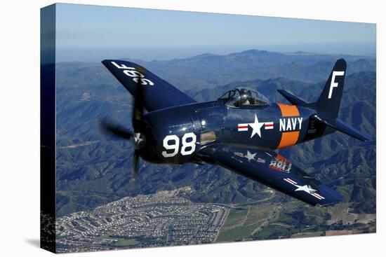 An F8F Bearcat Flying over Chino, California-Stocktrek Images-Stretched Canvas