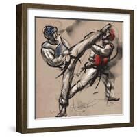 An Hand Drawn Converted Vector (In Calligraphic and Grunge) Style from Series Martial Arts: TAEKWON-KUCO-Framed Art Print