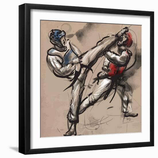 An Hand Drawn Converted Vector (In Calligraphic and Grunge) Style from Series Martial Arts: TAEKWON-KUCO-Framed Art Print