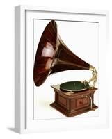 An His Master's Voice Monarch Gramophone, with Oak Case and Fluted Oak Horn, circa 1911-null-Framed Giclee Print