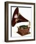 An His Master's Voice Monarch Gramophone, with Oak Case and Fluted Oak Horn, circa 1911-null-Framed Giclee Print