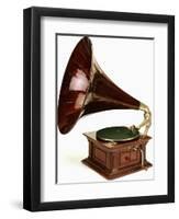 An His Master's Voice Monarch Gramophone, with Oak Case and Fluted Oak Horn, circa 1911-null-Framed Giclee Print