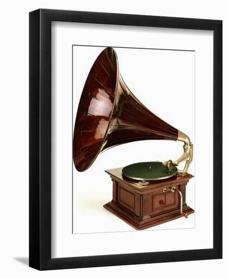 An His Master's Voice Monarch Gramophone, with Oak Case and Fluted Oak Horn, circa 1911-null-Framed Giclee Print