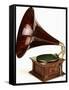An His Master's Voice Monarch Gramophone, with Oak Case and Fluted Oak Horn, circa 1911-null-Framed Stretched Canvas