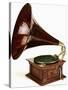 An His Master's Voice Monarch Gramophone, with Oak Case and Fluted Oak Horn, circa 1911-null-Stretched Canvas