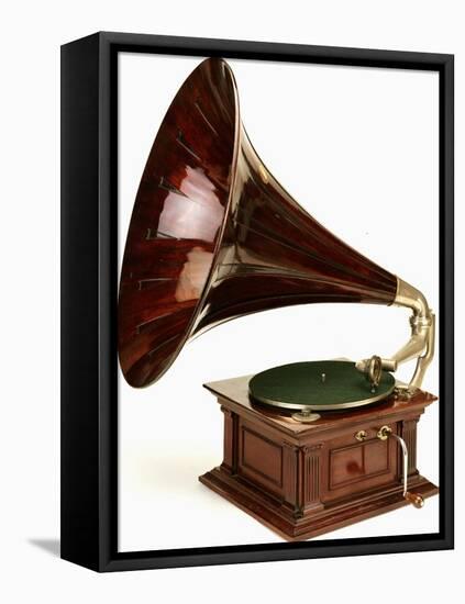 An His Master's Voice Monarch Gramophone, with Oak Case and Fluted Oak Horn, circa 1911-null-Framed Stretched Canvas