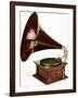 An His Master's Voice Monarch Gramophone, with Oak Case and Fluted Oak Horn, circa 1911-null-Framed Giclee Print