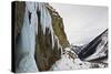 An Ice Climber Ascending a Frozen Cascade in the Fournel Valley, Ecrins Massif, France, Europe-David Pickford-Stretched Canvas