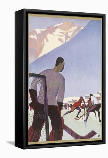 An Ice-Hockey Match in Chamonix France-Roger Broders-Framed Stretched Canvas