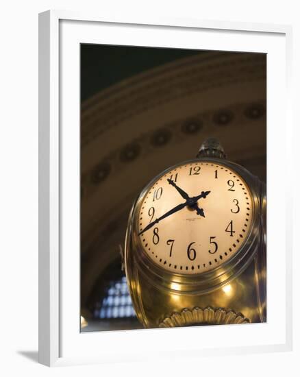 An Illuminated Clock in Grand Central Station, New York, New York, USA-David H. Wells-Framed Photographic Print