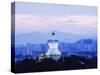 An Illuminated White Pagoda and City Buildings at Sunset, Beihai Park, Beijing, China-Kober Christian-Stretched Canvas