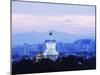 An Illuminated White Pagoda and City Buildings at Sunset, Beihai Park, Beijing, China-Kober Christian-Mounted Photographic Print