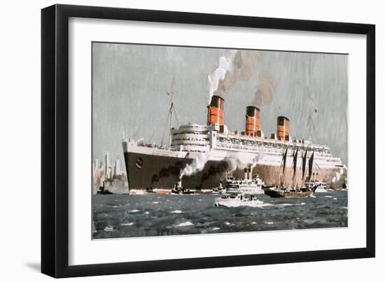 An Illustration of the Queen Mary Ocean Liner-null-Framed Art Print