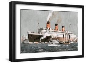 An Illustration of the Queen Mary Ocean Liner-null-Framed Art Print