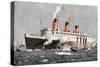 An Illustration of the Queen Mary Ocean Liner-null-Stretched Canvas