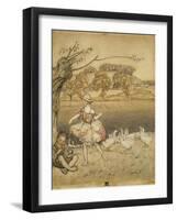 An Illustration to 'English Fairy Tales': Tattercoats Dancing While the Gooseherd Pipes-Arthur Rackham-Framed Giclee Print