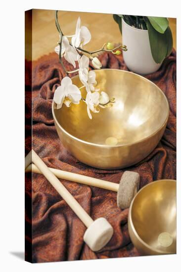 An Image of Some Singing Bowls and a White Orchid-magann-Stretched Canvas