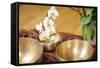 An Image of Some Singing Bowls and a White Orchid-magann-Framed Stretched Canvas