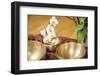 An Image of Some Singing Bowls and a White Orchid-magann-Framed Photographic Print