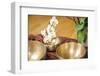 An Image of Some Singing Bowls and a White Orchid-magann-Framed Photographic Print