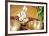 An Image of Some Singing Bowls and a White Orchid-magann-Framed Photographic Print