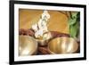 An Image of Some Singing Bowls and a White Orchid-magann-Framed Photographic Print