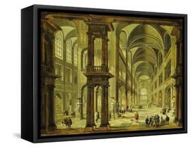 An Imaginary Church Interior with Figures-Christian Stocklin-Framed Stretched Canvas