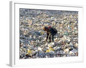 An Impoverished Mongolian Man Sorts Through Garbage at an Ulan Bator Dump-null-Framed Photographic Print