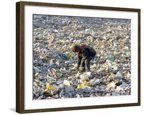 An Impoverished Mongolian Man Sorts Through Garbage at an Ulan Bator Dump-null-Framed Photographic Print