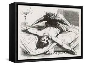 An Incubus in the Form of a Bird Perches Upon Its Helpless Victim-Charles Gilbert-Framed Stretched Canvas