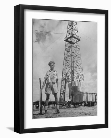 An Indian Army Guard Patroling the Kirkuk Oil Field-Dmitri Kessel-Framed Photographic Print