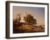 An Indian Mosque by a River with Pilgrims and an Elephant-Auguste Borget-Framed Giclee Print