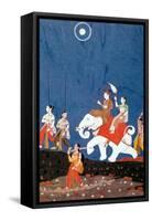 An Indian Prince on a White Elephant, Illustration of the Musical Mode "Deepak Raga"-null-Framed Stretched Canvas