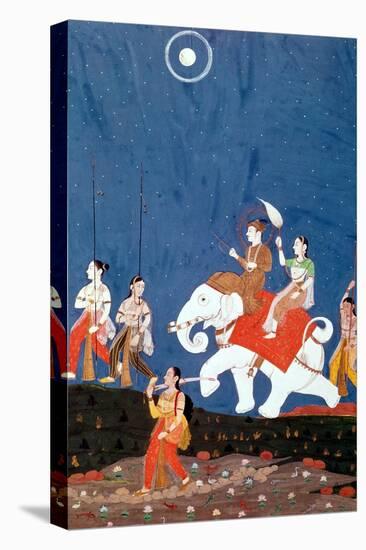 An Indian Prince on a White Elephant, Illustration of the Musical Mode "Deepak Raga"-null-Stretched Canvas