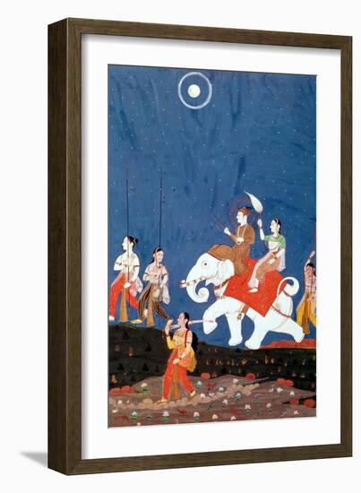 An Indian Prince on a White Elephant, Illustration of the Musical Mode "Deepak Raga"-null-Framed Giclee Print