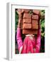 An Indian Woman Construction Worker Stacks Bricks on Her Head-null-Framed Photographic Print