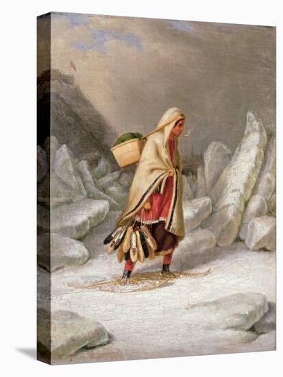 An Indian Woman Wearing Snowshoes-Cornelius Krieghoff-Stretched Canvas
