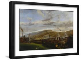 An Industrial Landscape Showing an Ironworks, with Figures and Animals in the Foreground-Penry Williams-Framed Giclee Print