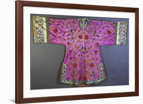 An Informal Robe of Mauve Satin Woven with a Floral Damask Repeat, Embroidered with Pheasants,…-null-Framed Giclee Print