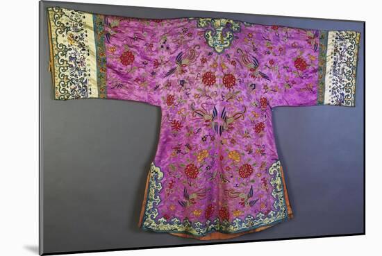 An Informal Robe of Mauve Satin Woven with a Floral Damask Repeat, Embroidered with Pheasants,…-null-Mounted Giclee Print