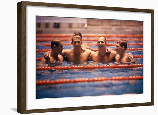 An Intercollegiate Team Locks Arms after Winning Medley Relay, 1964 Summer Olympics, Tokyo, Japa-Art Rickerby-Framed Photographic Print