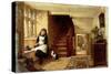 An Interior with a Girl Playing with Cats-Robert Collinson-Stretched Canvas